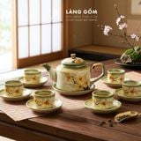  Bộ ấm chén vẽ tay kiểu chữ thập vẽ hoa - dung tích 500ml 