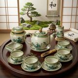  Bộ ấm chén dáng Minh Long hoạ tiết vẽ tay Bát Tràng cao cấp 