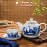  Bộ Ấm Trà Bát Tràng Men Lam Họa Tiết Sơn Thủy, Bộ Ấm Chén Uống Trà, Tiếp Khách, Quà Tặng - Gốm sứ Bát Tràng - Làng Gốm 