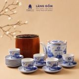  Bộ ấm tích Bát Tràng men lam bách hoa thủ công cao cấp, quà tặng bộ ấm chén sang trọng - Gốm sứ Bát Tràng - Làng Gốm 