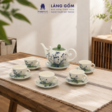  Bộ Ấm Trà Quai Sứ Họa Tiết Vẽ Tay Thủ Công Gốm Sứ Bát Tràng, Bộ Ấm Chén Quà Tặng Tiếp Khách Cao Cấp - Làng Gốm 