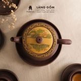  Bộ ấm trà gốm mộc đất nung kèm thuyền trà - Bộ ấm tử sa pha trà - Quà tặng cao cấp - Gốm sứ Bát Tràng 