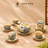  Bộ ấm chén Bát Tràng men hoàng thổ cao cấp kèm đĩa lót - Bộ ấm trà làm quà tặng sang trọng - Làng Gốm 