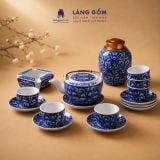  Bộ ấm chén Bát Tràng men lam bách hoa thủ công dáng Nguyệt viên - Quà tặng bộ trà cao cấp - Gốm sứ Bát Tràng - Làng Gốm 