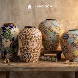  Lọ hoa vẽ bách hoa chấm màu dáng vò chum - Gốm sứ Biên Hòa 