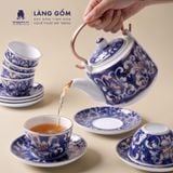  Bộ ấm chén gốm sứ Bát Tràng men lam bách hoa thủ công dáng trụ quai đồng - Quà tặng sang trọng ý nghĩa - Làng Gốm 