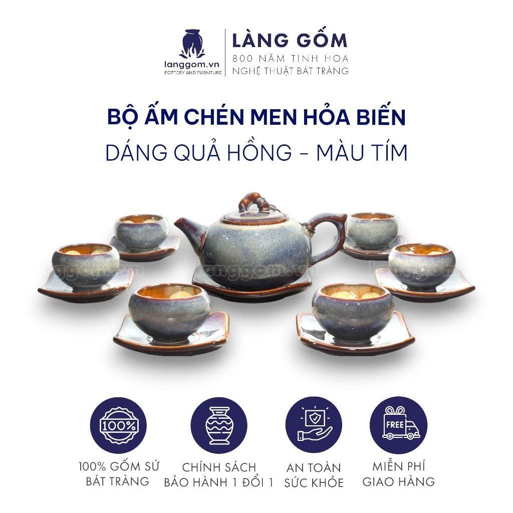 Bộ ấm chén men hỏa biến dáng quả hồng (TH) 