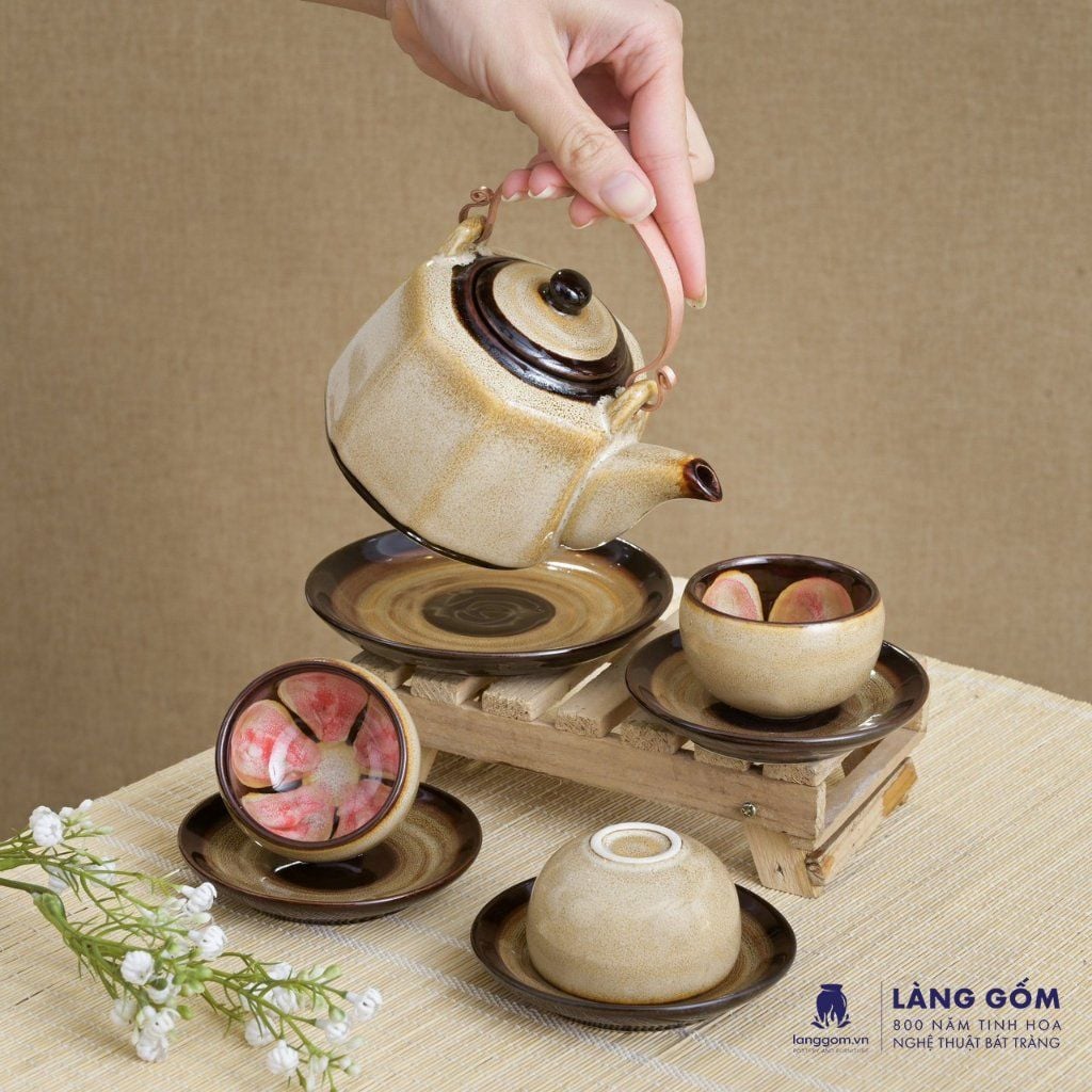  Bộ ấm chén men hoả biến dáng bát giác dung tích 320ml 