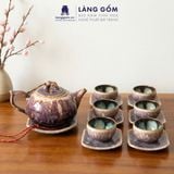  Bộ Ấm Chén Men Hỏa Biến Màu Cẩm Lai Gốm Bát Tràng 