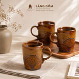  Cốc Uống Trà Men Hỏa Biến Màu Nâu Trầm Khắc Nổi Hoa Sen 500ml, Ly Gốm Thủ Công - Gốm Sứ Xuất Khẩu Cao Cấp 