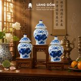  Chóe Thờ Lộc Phát Men Lam Vẽ Tay Hoa Sen Đựng Nước Gạo Muối Đồ Thờ Cúng - Gốm sứ Bát Tràng 