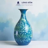  Bình Tích Lộc Phong Thủy Dáng Tỳ Bà Bích Ngọc Liên Ngư, Vẽ Tay Cá Chép & Sen Trắng Tinh Xảo 