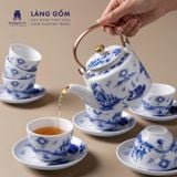  Bộ ấm chén gốm sứ Bát Tràng men lam bách hoa thủ công dáng trụ quai đồng - Quà tặng sang trọng ý nghĩa - Làng Gốm 