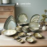  Bộ bát đĩa, bộ bàn ăn gia đình men hỏa biến màu ngọc trai, dành cho 4-6 người - Gốm sứ Bát Tràng - Làng Gốmv 