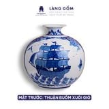  Bình tích lộc phong thủy Bát Tràng men lam cổ hoạ tiết Mã đáo thành công, Thuận buồm xuôi gió 