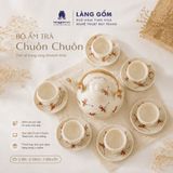 Bộ Ấm Chén Bát Tràng Vẽ Tay Chuồn Chuồn Đỏ Cao Cấp – Bộ Trà Gốm Sứ Quà Tặng Sang Trọng 