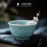  Bộ Ấm Chén Bát Tràng Thanh Ngọc Liên Hoa Họa Tiết Khắc Sen Chìm Thủ Công, Uống Trà Quà Tặng Cao Cấp - Làng Gốm 