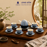  Bộ Trà Quai Sứ Ngược 800ml Họa Tiết Vẽ Tay Thủ Công Gốm Sứ Bát Tràng, Bộ Trà Quà Tặng Tiếp Khách - Làng Gốm 