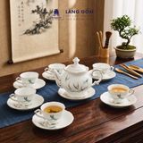  Bộ ấm chén uống trà dáng phú quý men trắng vẽ trúc chuồn viền vàng kim - Dung tích 500ml 