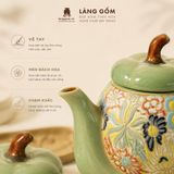  Bộ Ấm Trà Gốm Biên Hòa Men Bách Hoa Dáng Măng Cụt Khắc Nổi 