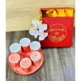  Bộ cốc gốm sứ - Ly sứ uống trà, uống nước kèm khay tròn - Bộ cốc đĩa vân đá nhiều màu cao cấp - Gốm sứ Bát Tràng 
