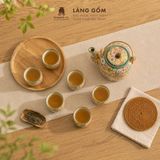  Bộ Ấm Tích Gốm Biên Hòa Men Bách Hoa Khắc Nổi 1.5L 