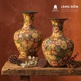  Lọ hoa gốm sứ Biên Hòa dáng phễu vẽ bách hoa chấm màu 