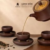  Bộ ấm trà gốm mộc đất nung kèm thuyền trà - Bộ ấm tử sa pha trà - Quà tặng cao cấp - Gốm sứ Bát Tràng 