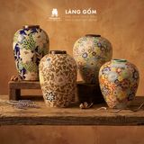  Lọ hoa vẽ bách hoa chấm màu dáng vò chum - Gốm sứ Biên Hòa 
