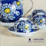  Bộ ấm chén men lam bách hoa thủ công gốm sứ Bát Tràng cao cấp - Bộ ấm trà men lam làm quà tặng sang trọng - Làng Gốm 