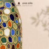  Lọ Hoa Mosaic Gốm Biên Hòa Khắc Nổi Men Xanh Đồng Trổ Cao 28cm 