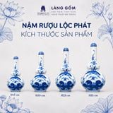  Nậm Rượu Lộc Phát Men Lam Vẽ Tay Hoa Sen Dáng 2 Bầu, Đồ Thờ Cúng, Bình Rượu Thờ - Gốm sứ Bát Tràng 