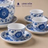  Bộ ấm chén Bát Tràng men lam bách hoa thủ công dáng Nguyệt viên - Quà tặng bộ trà cao cấp - Gốm sứ Bát Tràng - Làng Gốm 