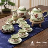  Bộ ấm chén vẽ tay kiểu chữ thập vẽ hoa - dung tích 500ml 