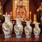  Bình Hoa, Lọ Hoa Bàn Thờ Miệng Lượn Men Rạn Đắp Nổi Họa Tiết Rồng, Chim Công Hoa Đào, Sen H24-60cm 