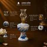  Đèn Dầu Lộc Phát Men Lam Vẽ Sen Thủ Công – Đèn Thờ Cúng Gốm Sứ Bát Tràng 