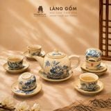  Bộ ấm chén Bát Tràng men hoàng thổ cao cấp kèm đĩa lót - Bộ ấm trà làm quà tặng sang trọng - Làng Gốm 