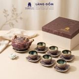  Bộ Ấm Chén Men Hỏa Biến Màu Cẩm Lai Gốm Bát Tràng 
