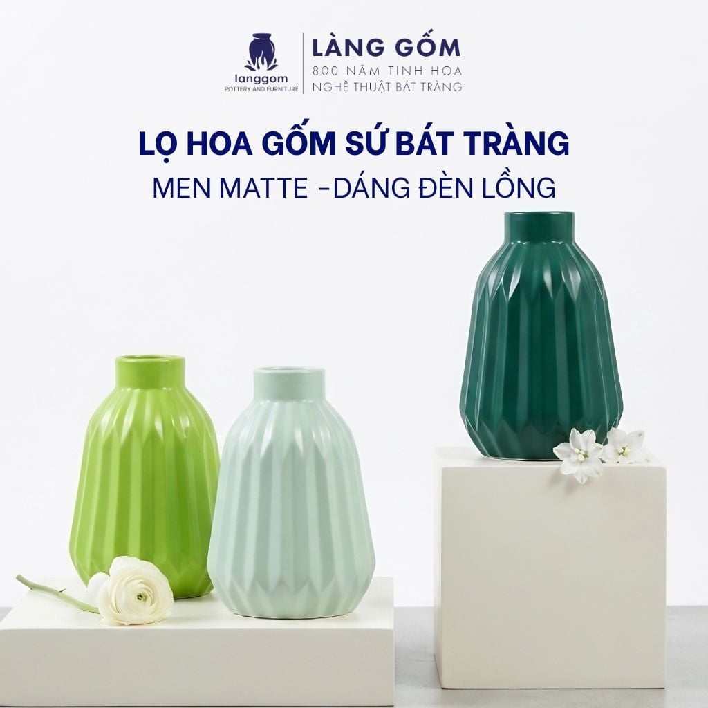  Bình cắm hoa trang trí đèn lồng màu pastel, men mát, gốm sứ Bát Tràng cao cấp, dùng để bàn, phòng khách 
