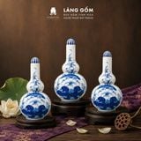  Nậm Rượu Lộc Phát Men Lam Vẽ Tay Hoa Sen Dáng 2 Bầu, Đồ Thờ Cúng, Bình Rượu Thờ - Gốm sứ Bát Tràng 