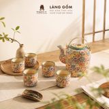  Bộ Ấm Tích Gốm Biên Hòa Men Bách Hoa Khắc Nổi 1.5L 