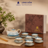  Bộ Ấm Trà Quai Sứ Họa Tiết Vẽ Tay Thủ Công Gốm Sứ Bát Tràng, Bộ Ấm Chén Quà Tặng Tiếp Khách Cao Cấp - Làng Gốm 