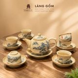  Bộ ấm chén Bát Tràng men hoàng thổ cao cấp kèm đĩa lót - Bộ ấm trà làm quà tặng sang trọng - Làng Gốm 