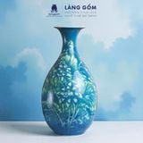  Bình Tích Lộc Phong Thủy Dáng Tỳ Bà Bích Ngọc Liên Ngư, Vẽ Tay Cá Chép & Sen Trắng Tinh Xảo 
