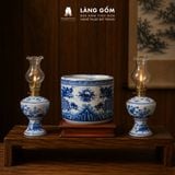  Đèn Dầu Lộc Phát Men Lam Vẽ Sen Thủ Công – Đèn Thờ Cúng Gốm Sứ Bát Tràng 