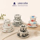 Phin Pha Cà Phê Gốm Sứ Bát Tràng Vẽ Tay Thủ Công - Họa Tiết Sen Chuồn Cá - Quà Tặng Cao Cấp 