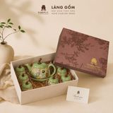  Bộ Ấm Trà Gốm Biên Hòa Men Bách Hoa Dáng Măng Cụt Khắc Nổi 