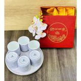  Bộ cốc gốm sứ - Ly sứ uống trà, uống nước kèm khay tròn - Bộ cốc đĩa vân đá nhiều màu cao cấp - Gốm sứ Bát Tràng 
