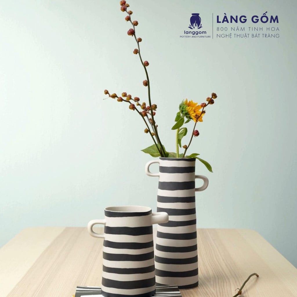  Lọ hoa gốm sứ có tai decor phong cách hiện đại, Bình hoa dáng trụ dùng trang trí, cắm hoa – Gốm sứ xuất khẩu cao cấp 