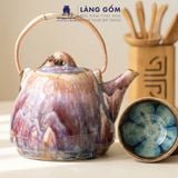  Bộ Ấm Chén Men Hỏa Biến Màu Cẩm Lai Gốm Bát Tràng 